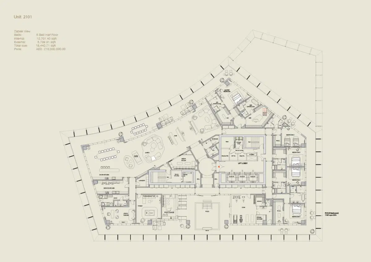 Four Seasons Private Residences H And H Difc 5 Bedroom Penthouses Floor Plan
