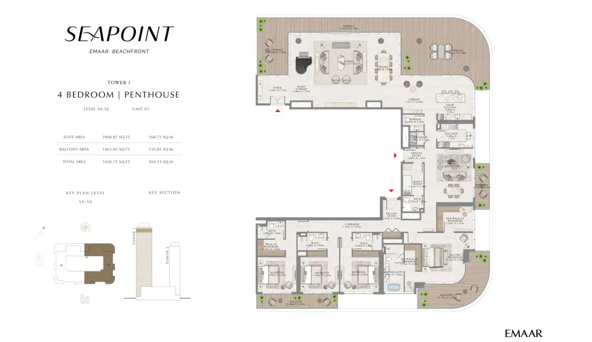 EMAAR Seapoint Development 4 BR Floor Plan 5,430 Sq. Ft.
