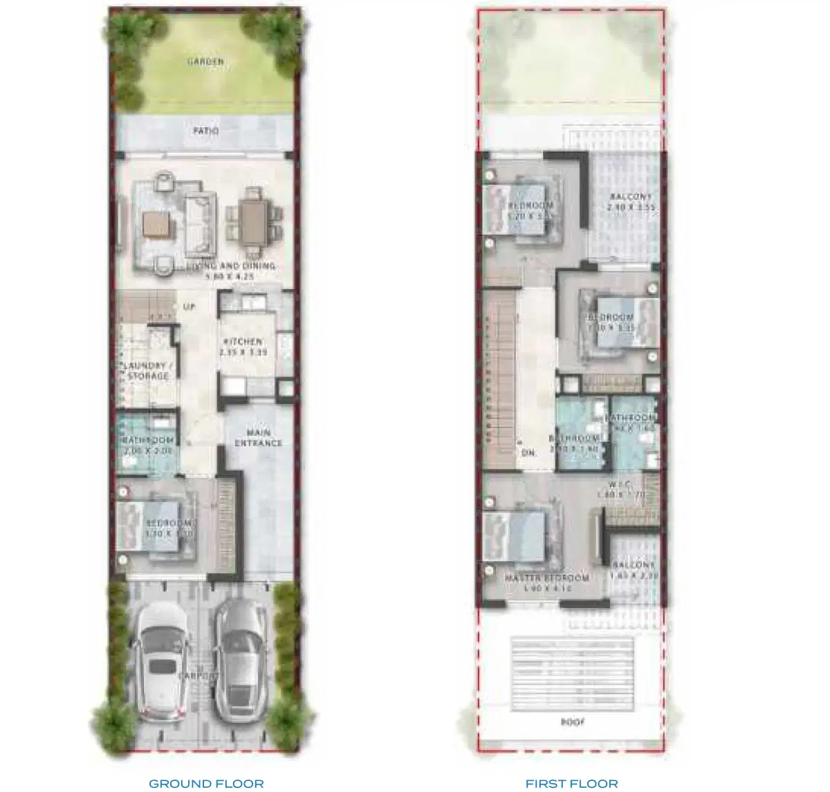 Bahamas at Damac Islands 2 4 BR Townhouses Floor Plan 2186 Sq. Ft.