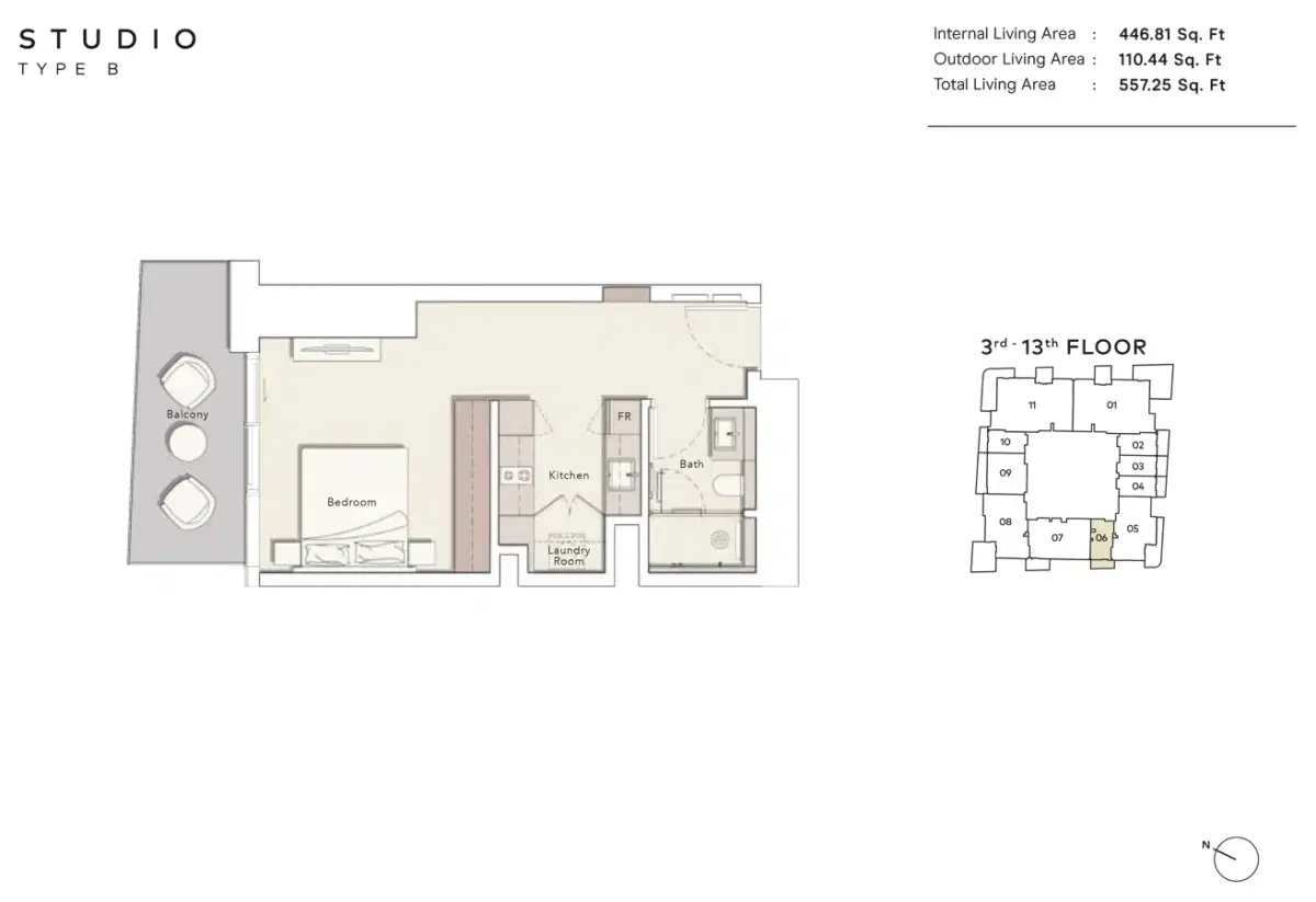 Studios Floor Plan 557 Sq. Ft.