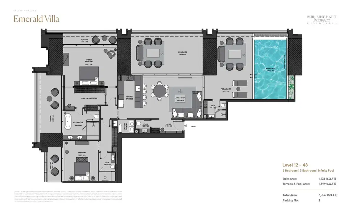 Burj Binghatti Jacob And Co Residences 2 Bedroom Villas Floor Plan