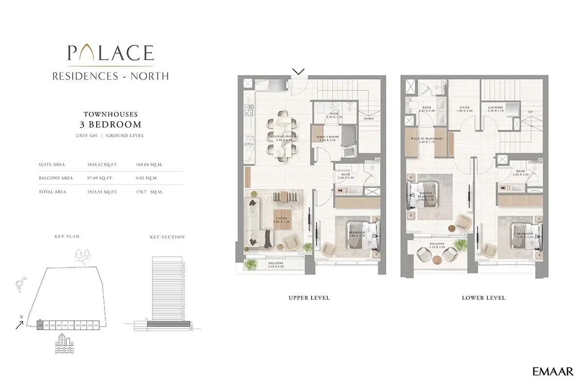 Emaar Palace Residences North 3 Bedroom Townhouses Floor Plan