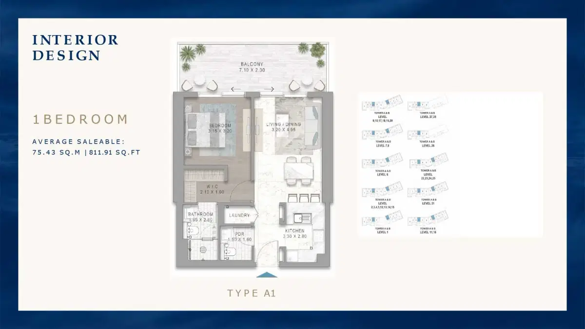 Damac Chelsea Residences At Dubai Maritime City 1 Bedroom Apartment Floor Plan