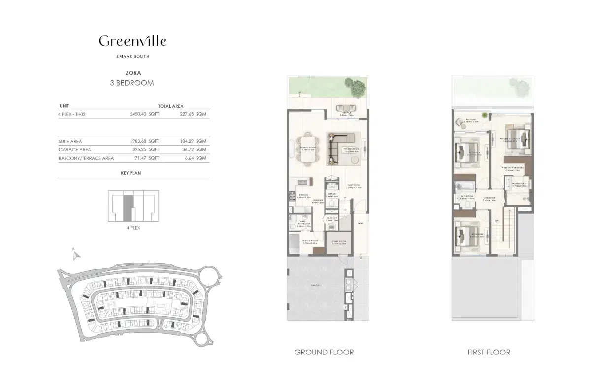 Emaar Greenville Dubai 3 BR Floor Plan 2,450 Sq. Ft.