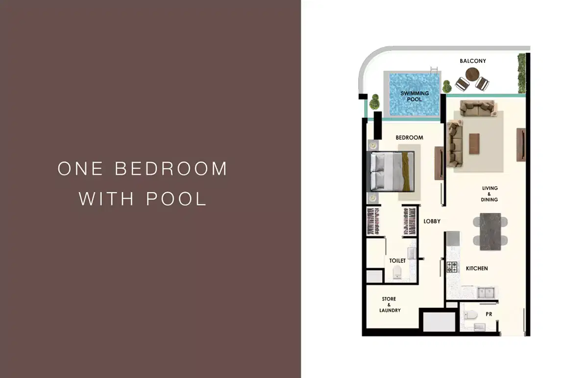 Samana Rome At Meydan Dubai 1 Bedroom + Pool Floor Plan