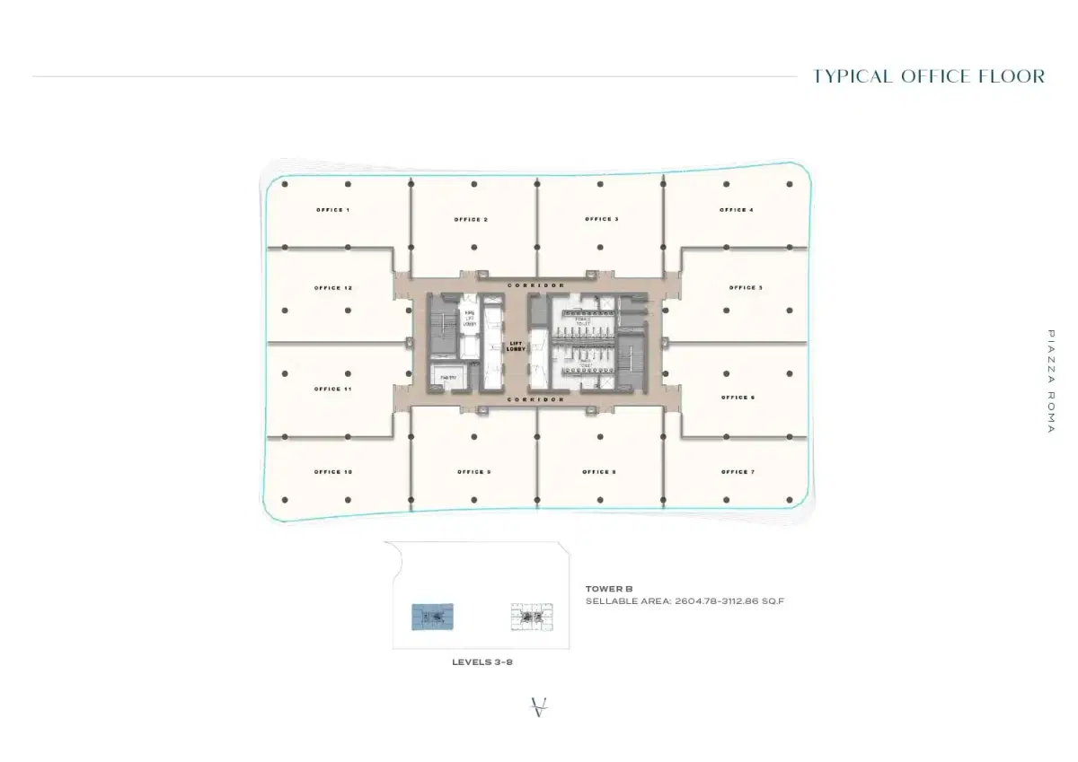 Piazza Roma by DAMAC Office Space Floor Plan 3112 Sq. Ft.