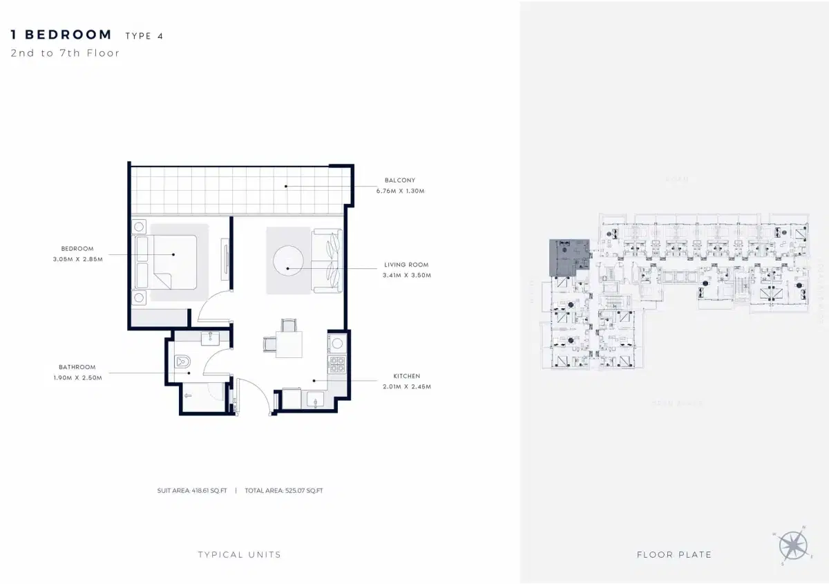 1 BR Floor Plan 525 Sq. Ft.