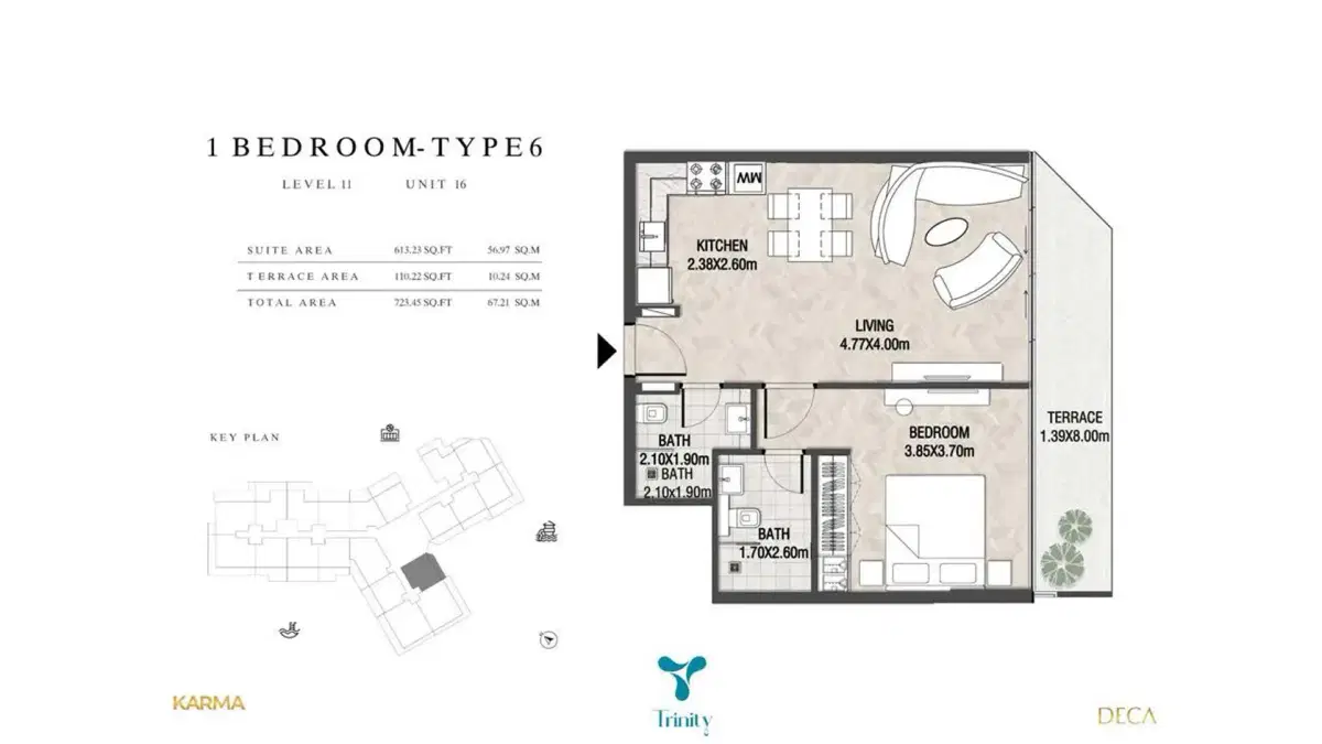 Deca Trinity 1 BR Apartment Floor Plan 723 Sq. Ft.