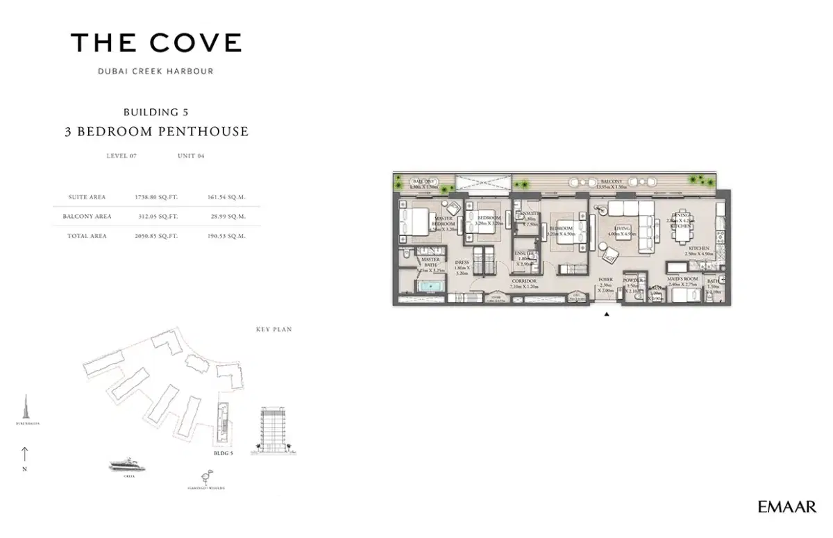 EMAAR The Cove 2 Dubai 3 BR Floor Plan 2,050 Sq. Ft.