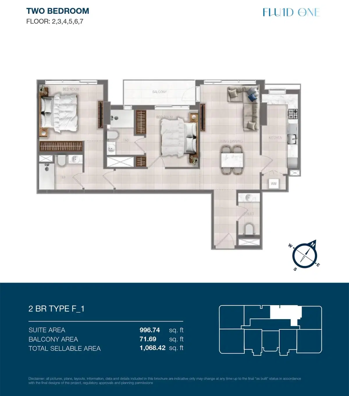 Fluid One by Object One at Dubai Islands 2 BR Floor Plan 1,068 Sq. Ft.