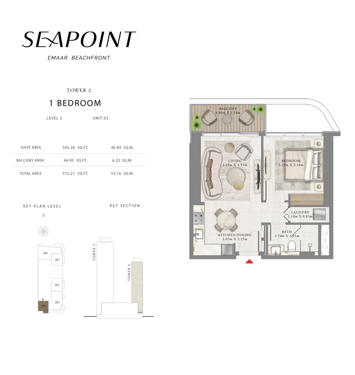 EMAAR Seapoint at Emaar Beachfront, Apartments & Penthouses 1 BR Apartments Floor Plan
