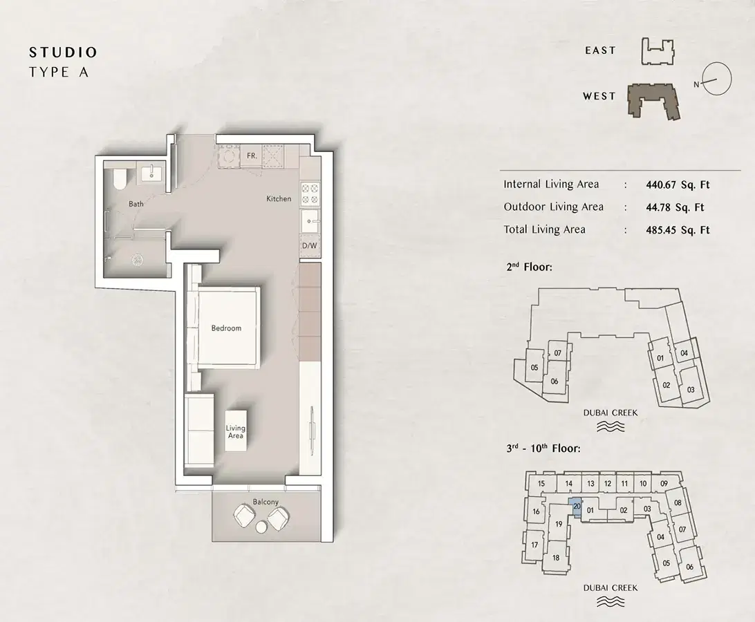 Ellington Art Bay Dubai Al Jaddaf Studio Floor Plan