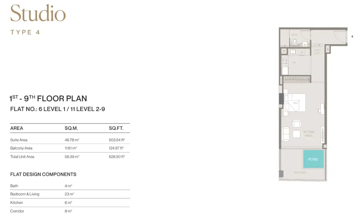 Binghatti Trillionaire Residences Dubai Studios Floor Plan 628 Sq. Ft.