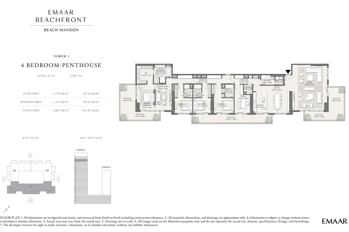 Beach Mansion At Emaar Beachfront 4 BR Penthouse Floor Plan