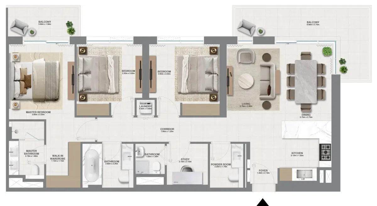 Golf Meadow At Emaar South Dubai 3 Bedroom Apartments Type-1 Floor Plan