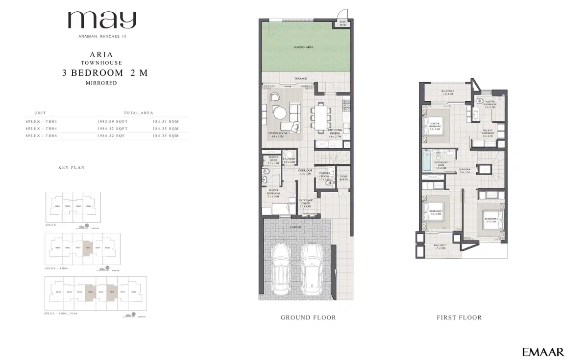 EMAAR May Dubai 3 BR Floor Plan 1,984 Sq. Ft.