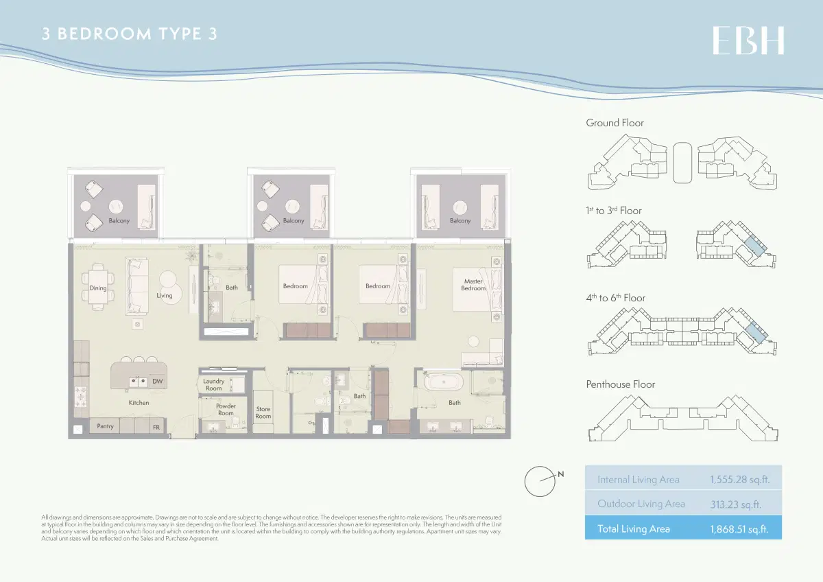 Ellington Beach House 3 BR Apartment Floor Plan