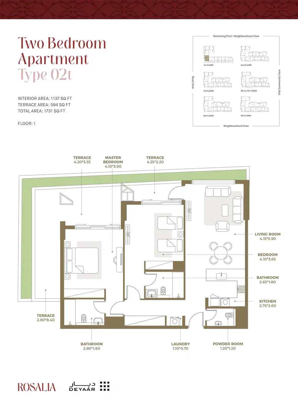 2 BR Floor Plan 1,731 sq. Ft.
