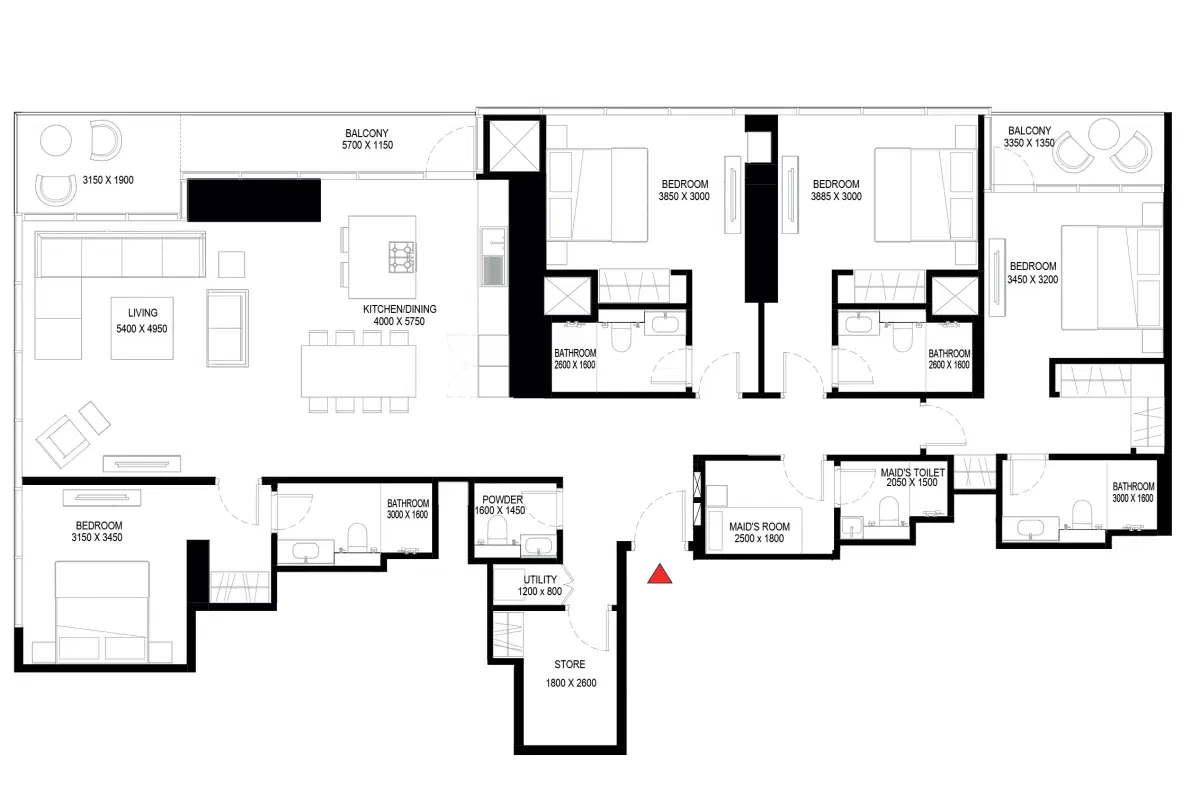 Sobha One 4 Bedroom Duplex Apartments Floor Plan