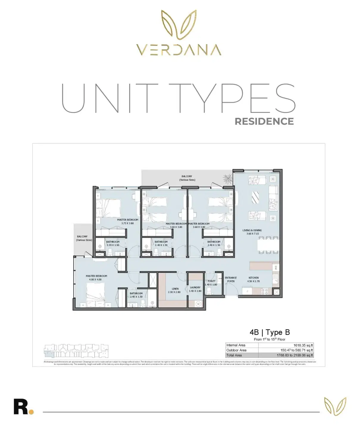 Reportage Verdana Phase 6 Dubai 4 BR Floor Plan 2,199 Sq. Ft.