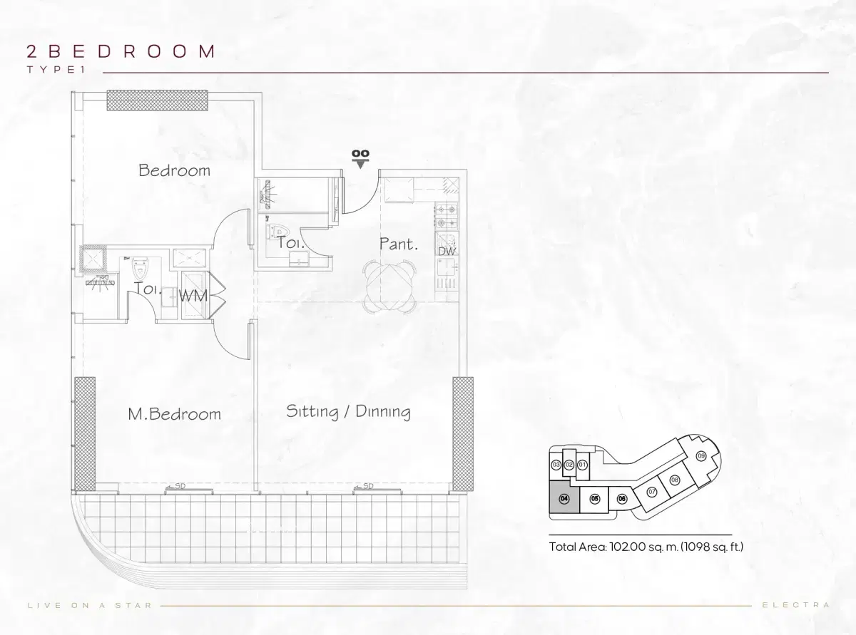 Acube Electra Studios & Apartments at JVC Dubai 2 BR Apartments Floor Plan
