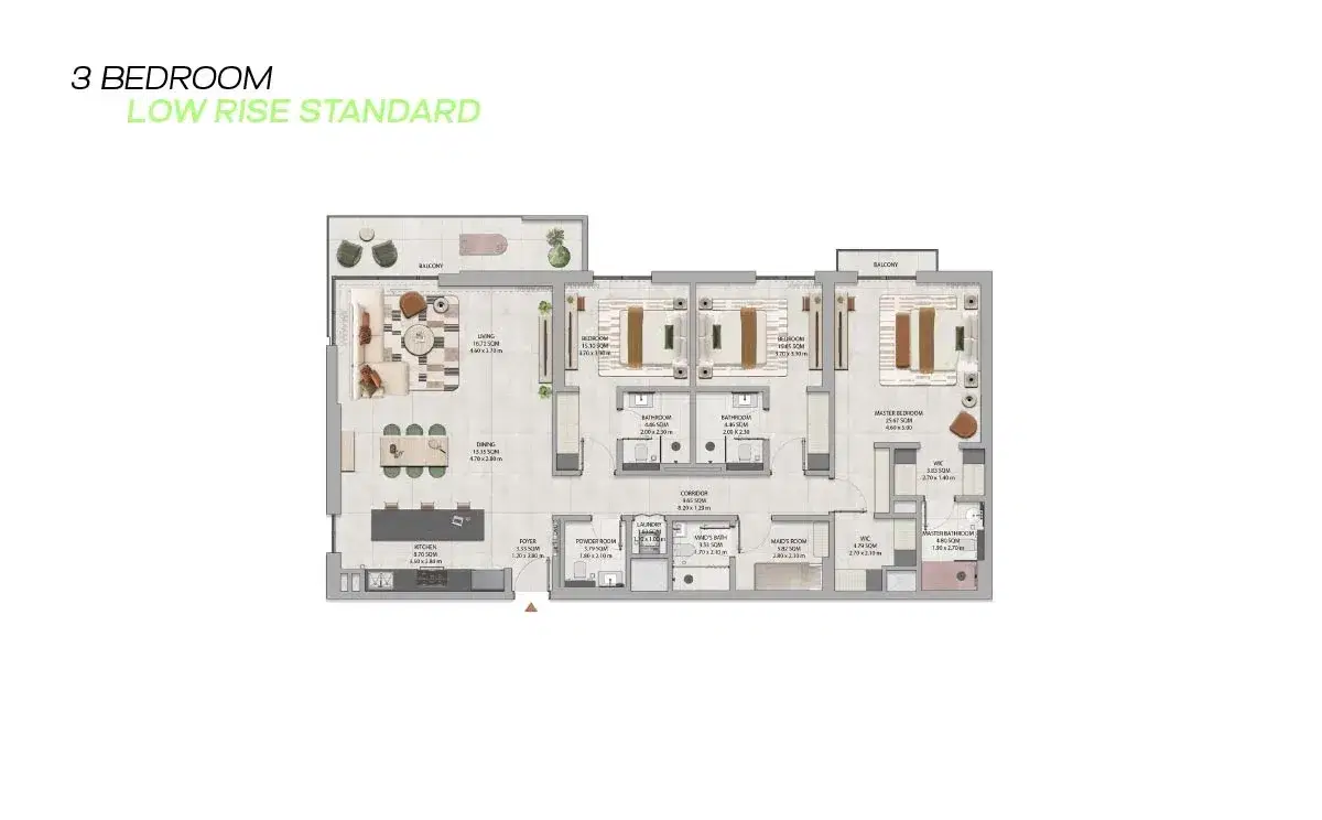 Althon Aldar Rise Apartments at Dubailand Dubai 3 BR Floor Plan