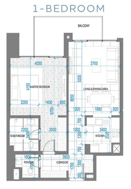 Anwa Aria 1 BR Apartment Floor Plan