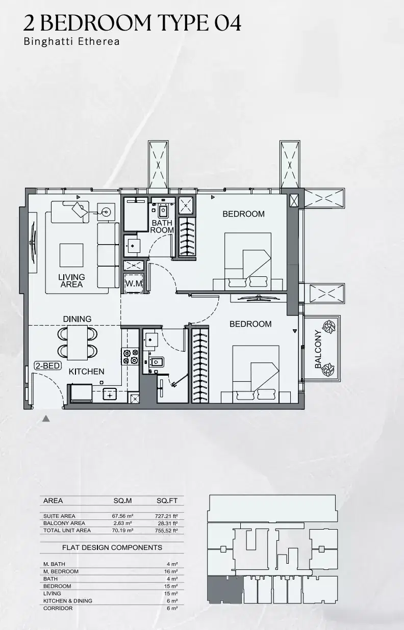 Binghatti Etherea 2 BR Floor Plan 755 Sq.Ft.