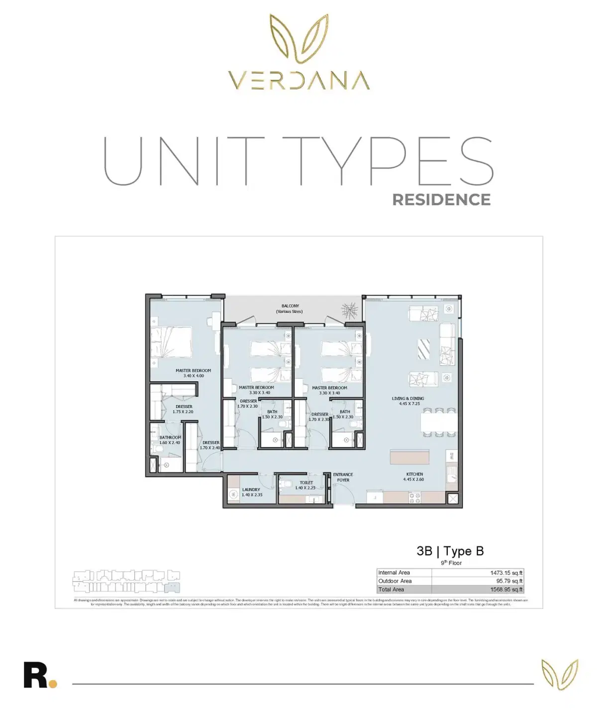 Reportage Verdana Phase 6 Dubai 3 BR Floor Plan 1,568 Sq. Ft.