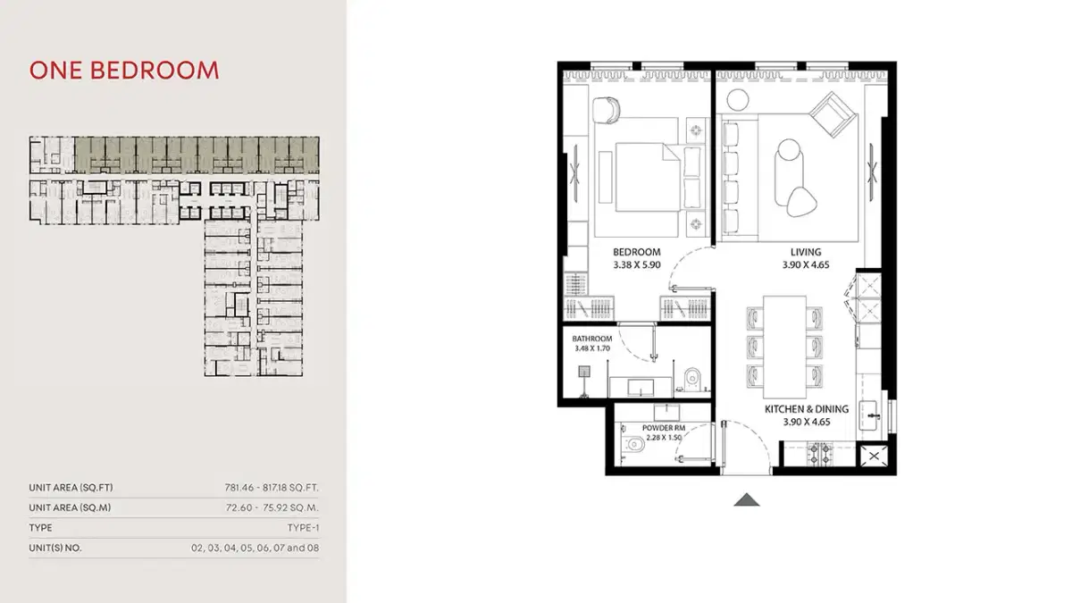 MAG 330 Dubai 1 BR Floor Plan 817 Sq. Ft.