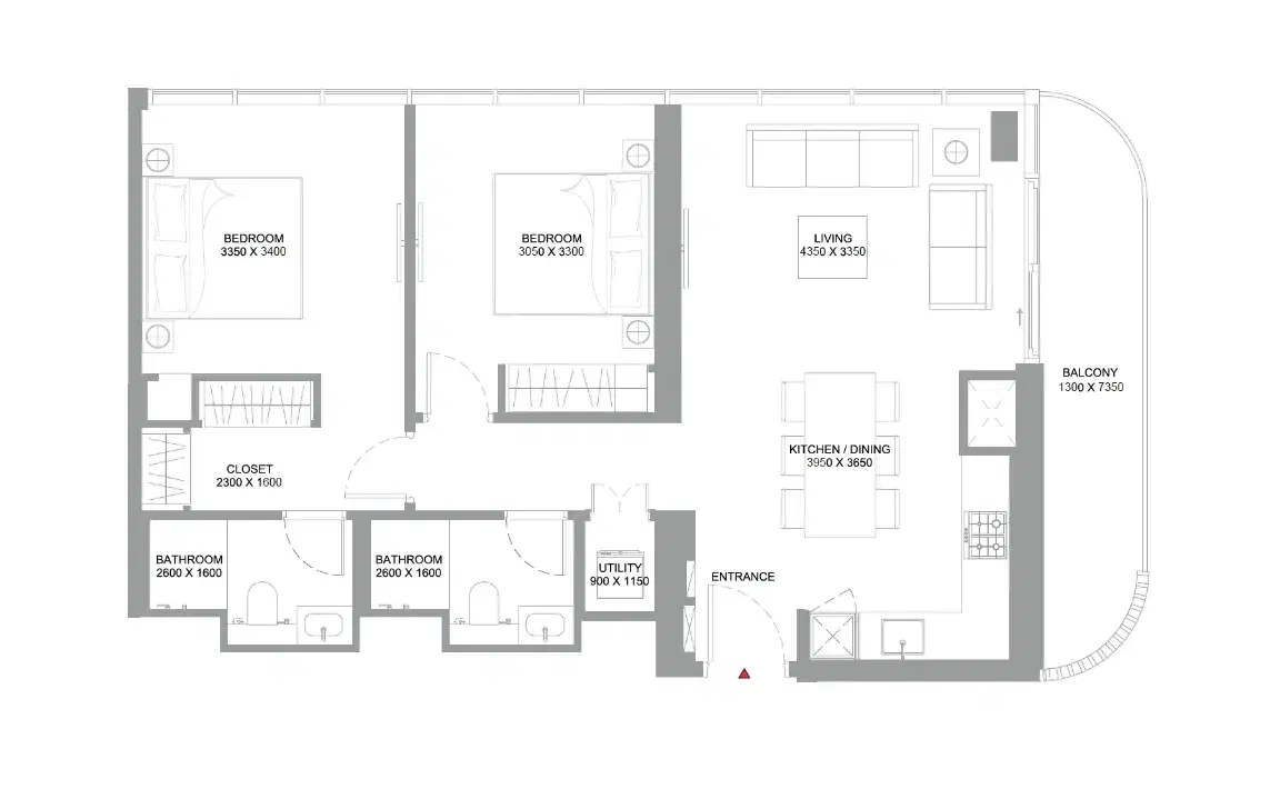 Sobha Bayfront Marina Residences At Siniya Island 2 Bedroom Apartment Floor Plan