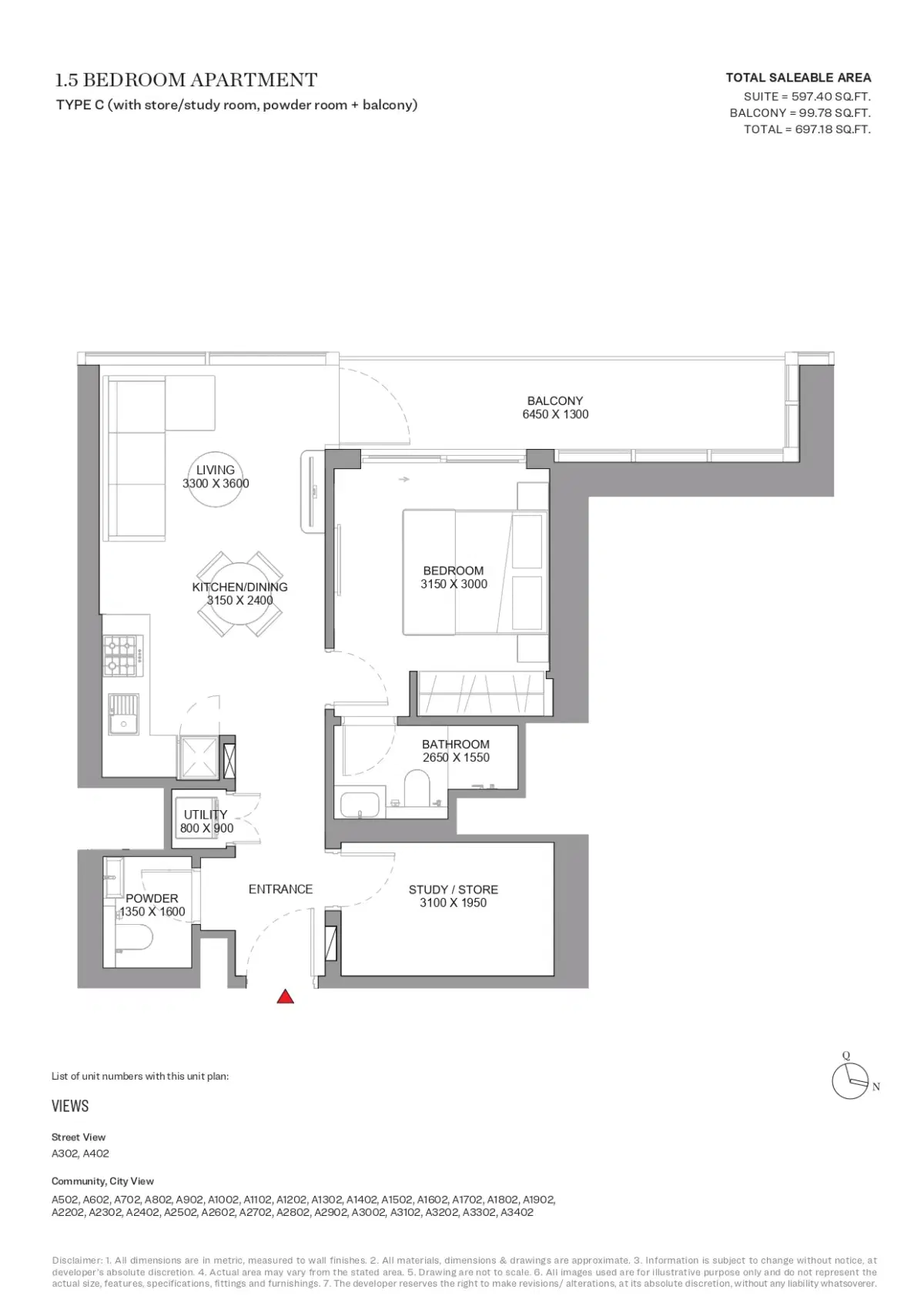 Sobha Orbis Motor City Dubai 1.5 BR Apartments Floor Plan