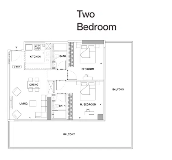 Binghatti Lavender 2 BR Appartment Floor Plan