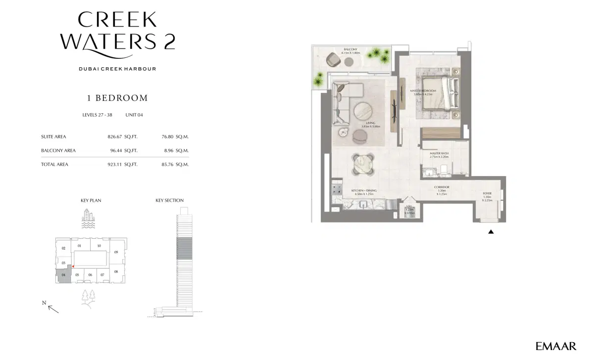 EMAAR Creek Waters 2 Dubai 1 BR Floor Plan 923 Sq. Ft.