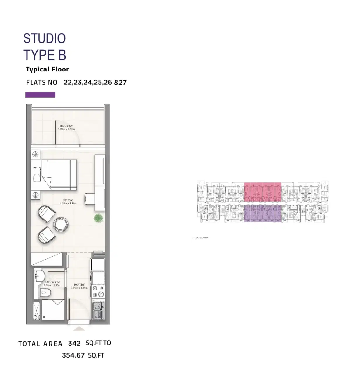 Celia Heights Studios Floor Plan 354 Sq. Ft.