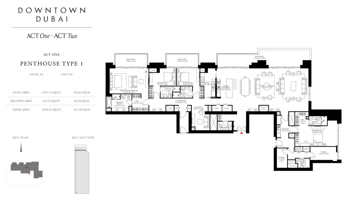 Emaar Act One Act Two 4 Bedroom Penthouses Floor Plan