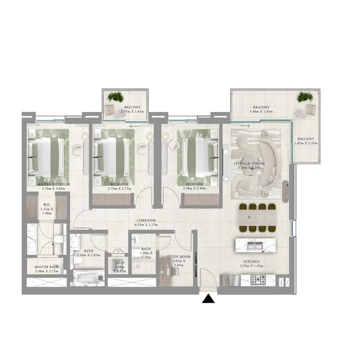 Emaar Oria Dubai Creek Harbour 3 Bedroom Apartments Floor Plan
