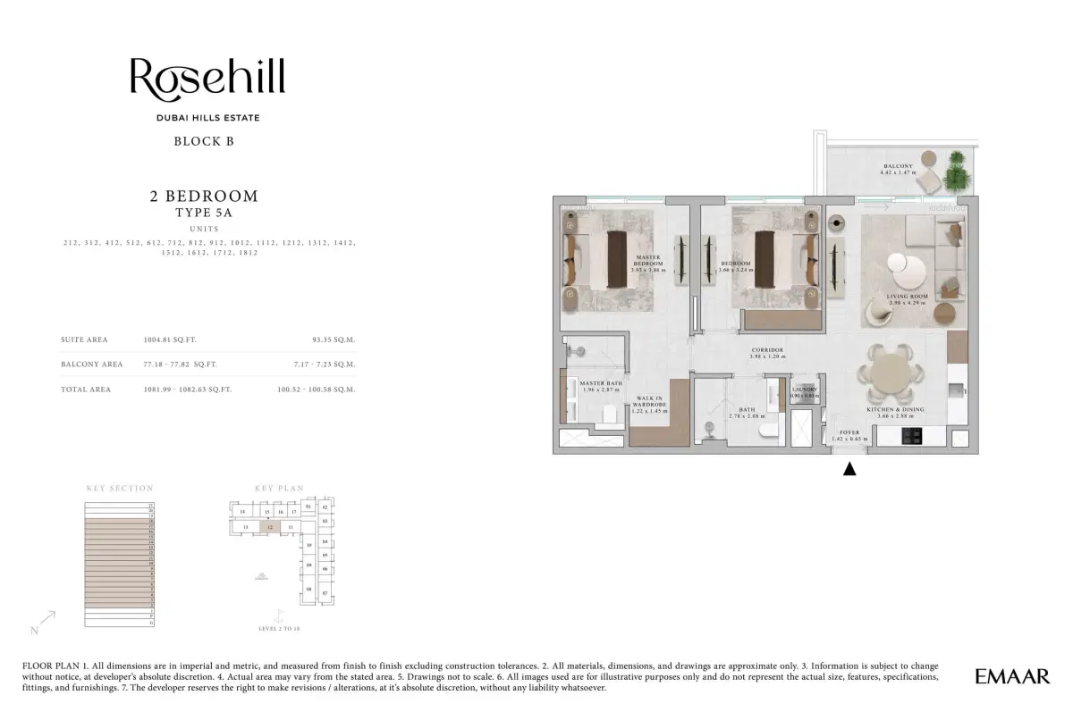 Rosehill by Emaar 2 BR Floor Plan 1,082 Sq. Ft.