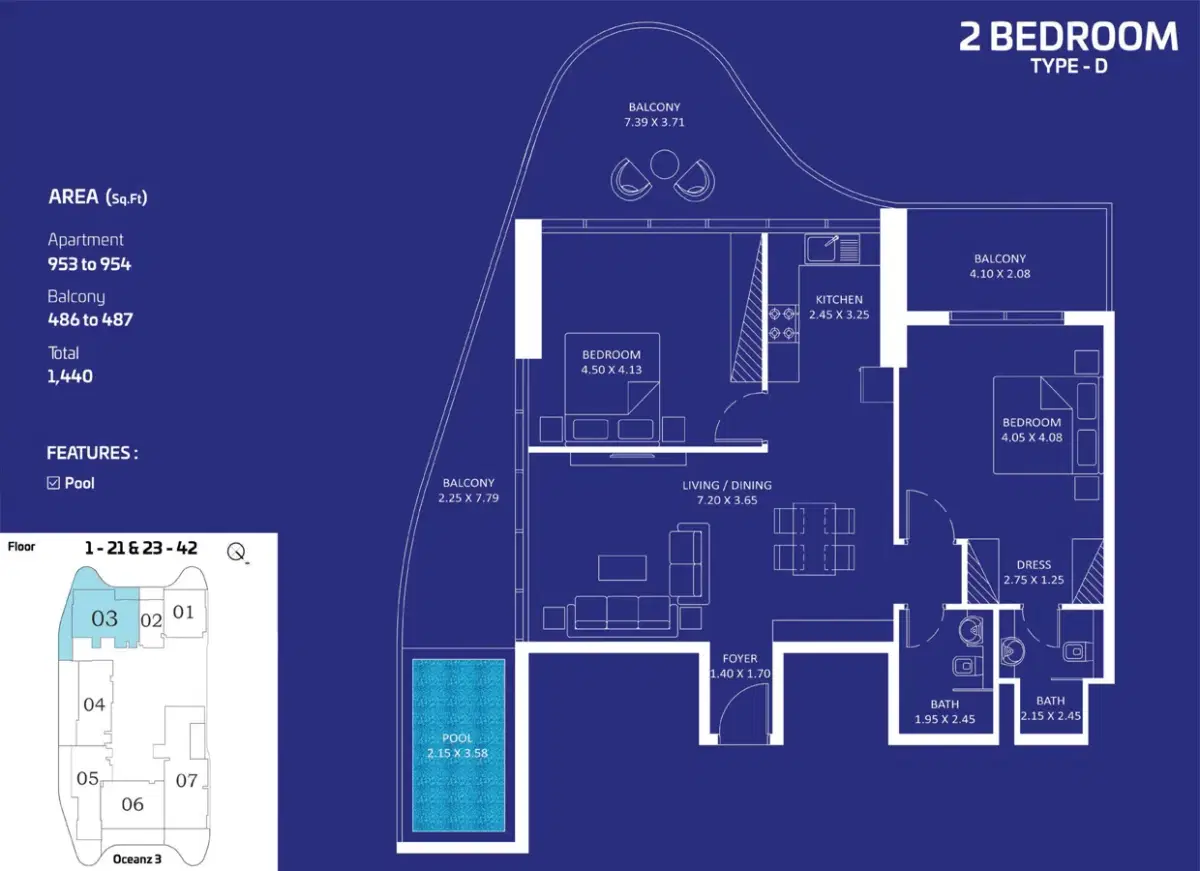 Danube Oceanz Tower 3 2 Bedroom Apartment Floor Plan