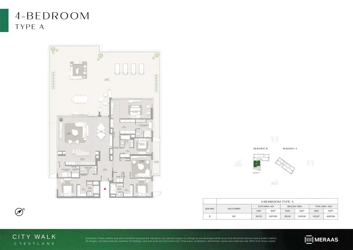 Meraas City Walk Crestlane 5 4 BR Duplexes Floor Plan