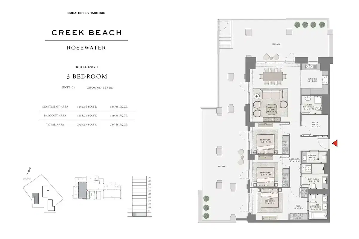 EMAAR Rosewater Dubai 3 BR Floor Plan 2,737 Sq. Ft.