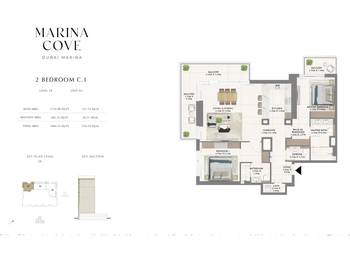 Emaar Marina Cove Dubai 2 BR Floor Plan 1,660 Sq. Ft.