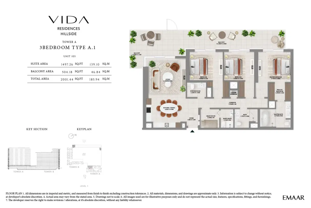 Emaar Vida Residences Hillside At Dubai Hills Estate 3 Bedroom-2 Floor Plan