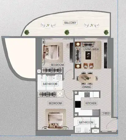 Mercedes-Benz Places Binghatti City at Meydan 2 BR Floor Plan 992 Sq.Ft.
