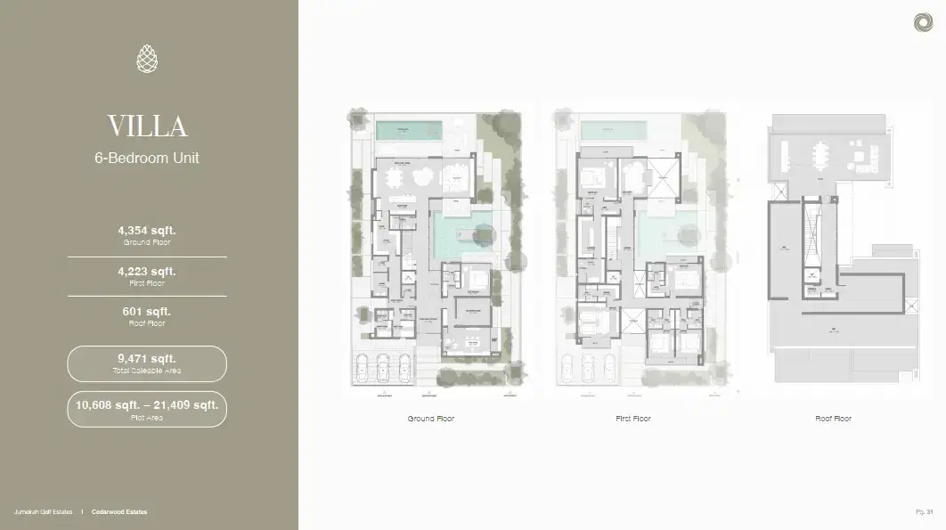 Cedarwood Estates South Villas by WASL at Jumeirah Golf Estates 6 BR Villa Floor Plan