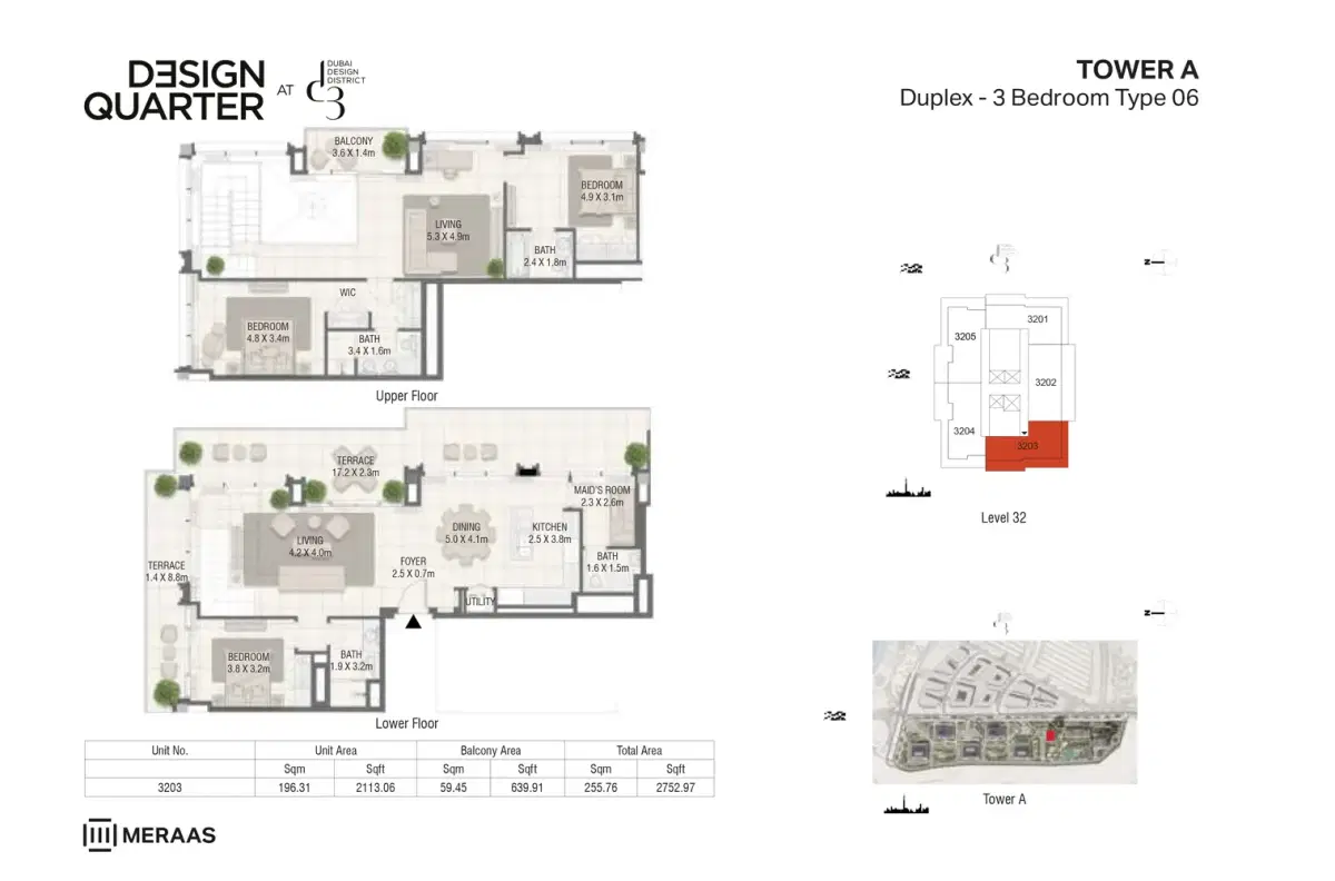 Meraas Design Quarter Dubai 3 BR Floor Plan 2,752 Sq. Ft.