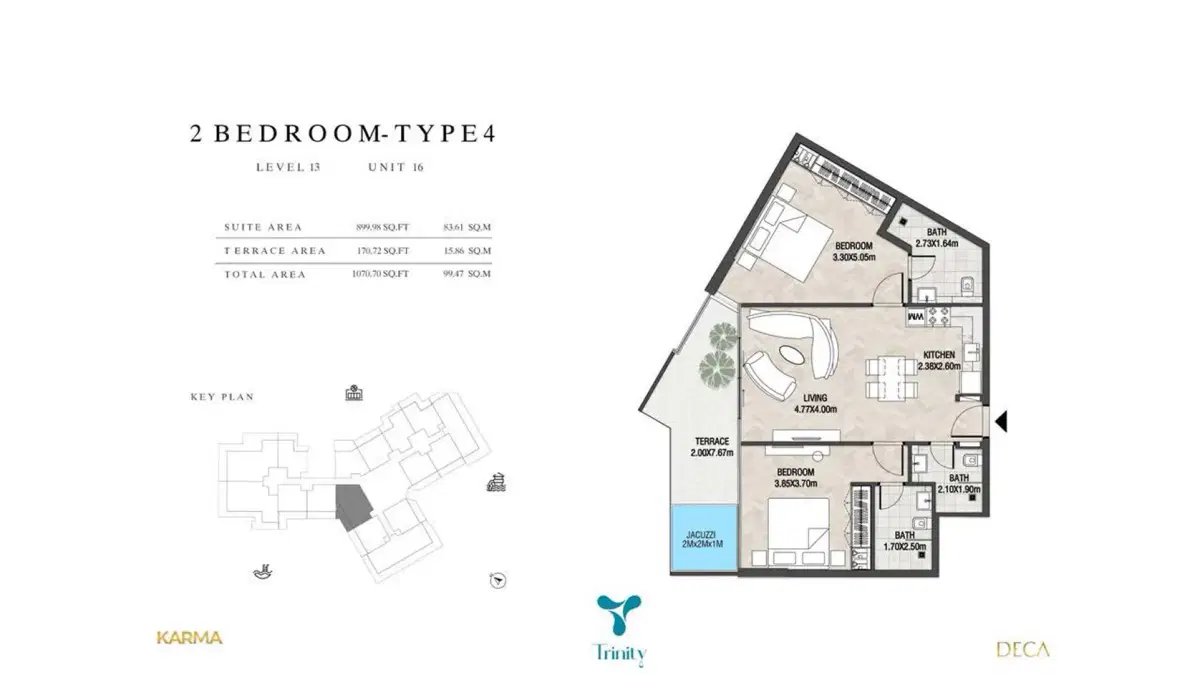 Deca Trinity 2 BR Apartment Floor Plan 1,070 Sq. Ft.