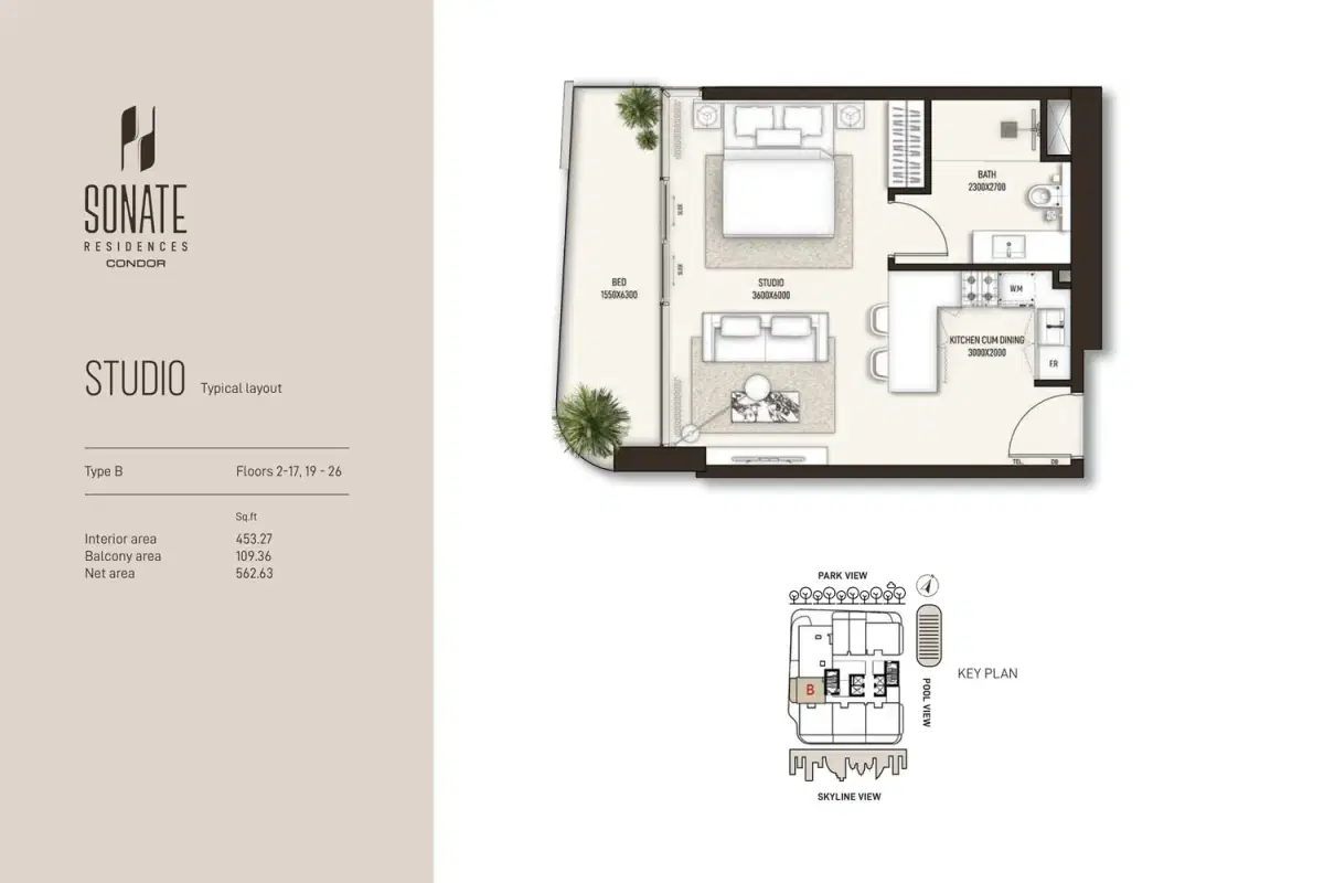 Sonate Residences Jumeriah Village Triangle Studio Floor Plan