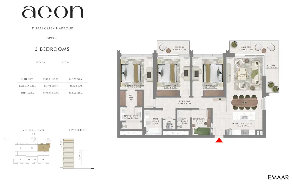 EMAAR AEON Dubai 3 BR Floor Plan 1,772 Sq. Ft.