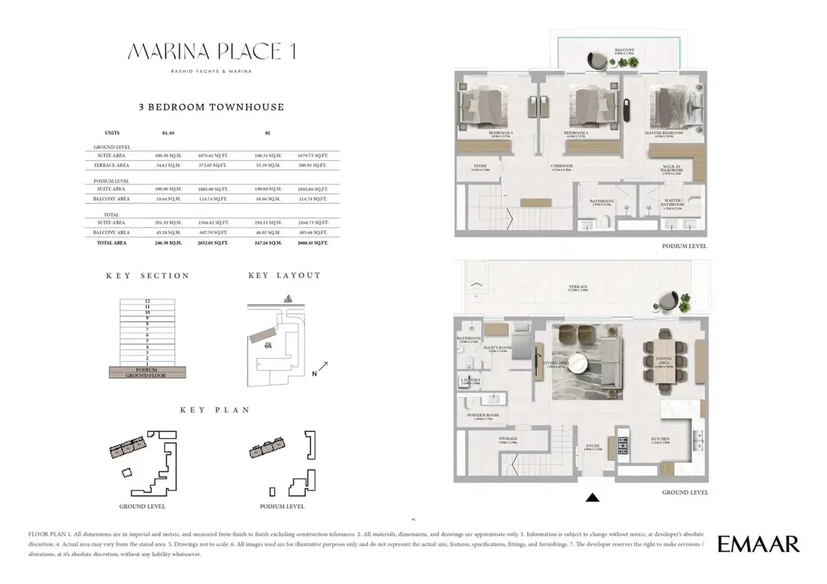 Emaar Marina Place 3 BR Floor Plan 2,660 Sq. Ft.